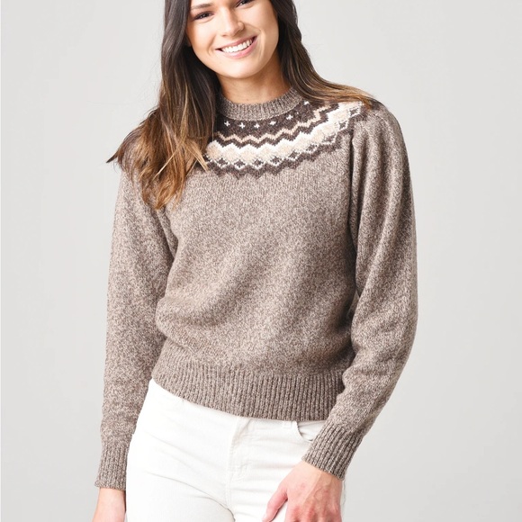 FRAME Fair Isle Crewneck Knit  Sweater /Mushroom Tan Brown, Large/ - Picture 9 of 15